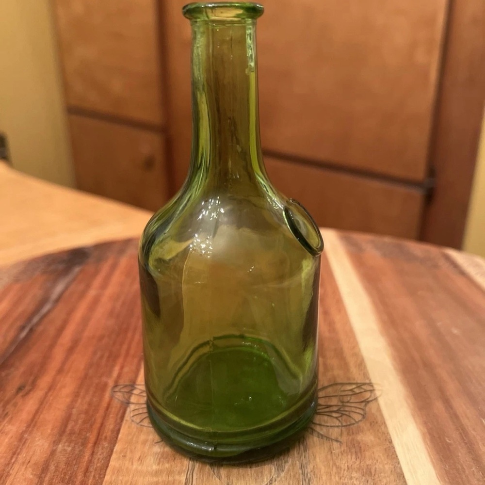 Vintage MCM Green Glass Small Bottle 5”